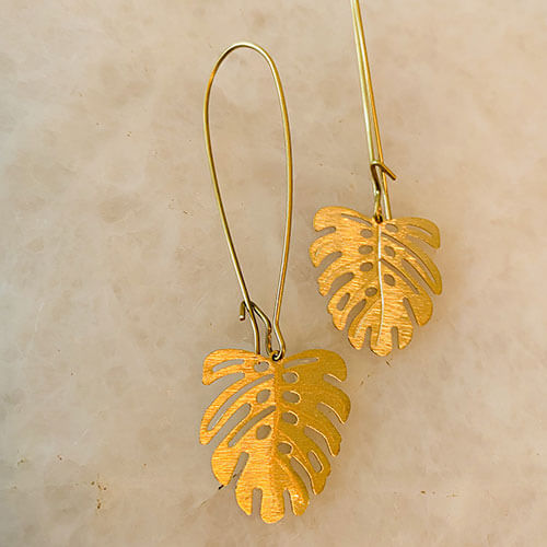 monstera deliciosa earrings Brushed Monstera Leaf Earrings