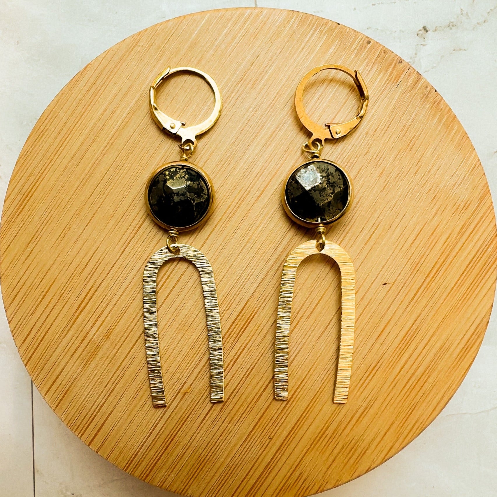Pyrite Disk Arch Earring