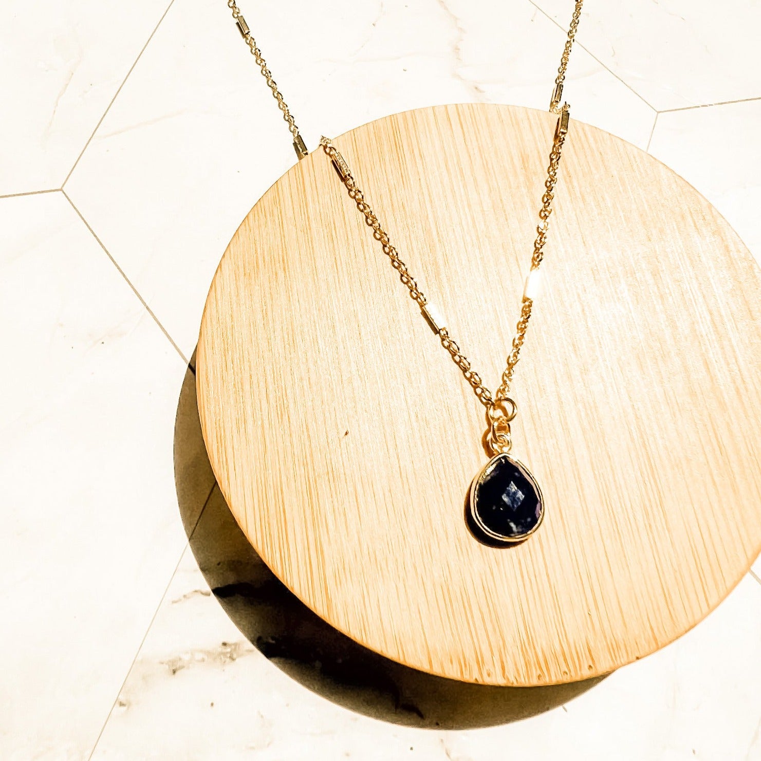 Gemstone Drop Necklace - Lapis, Pyrite, or Black Druzy