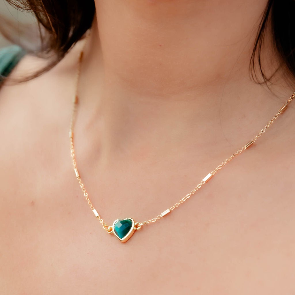 Teal Tiger Eye Heart Necklace
