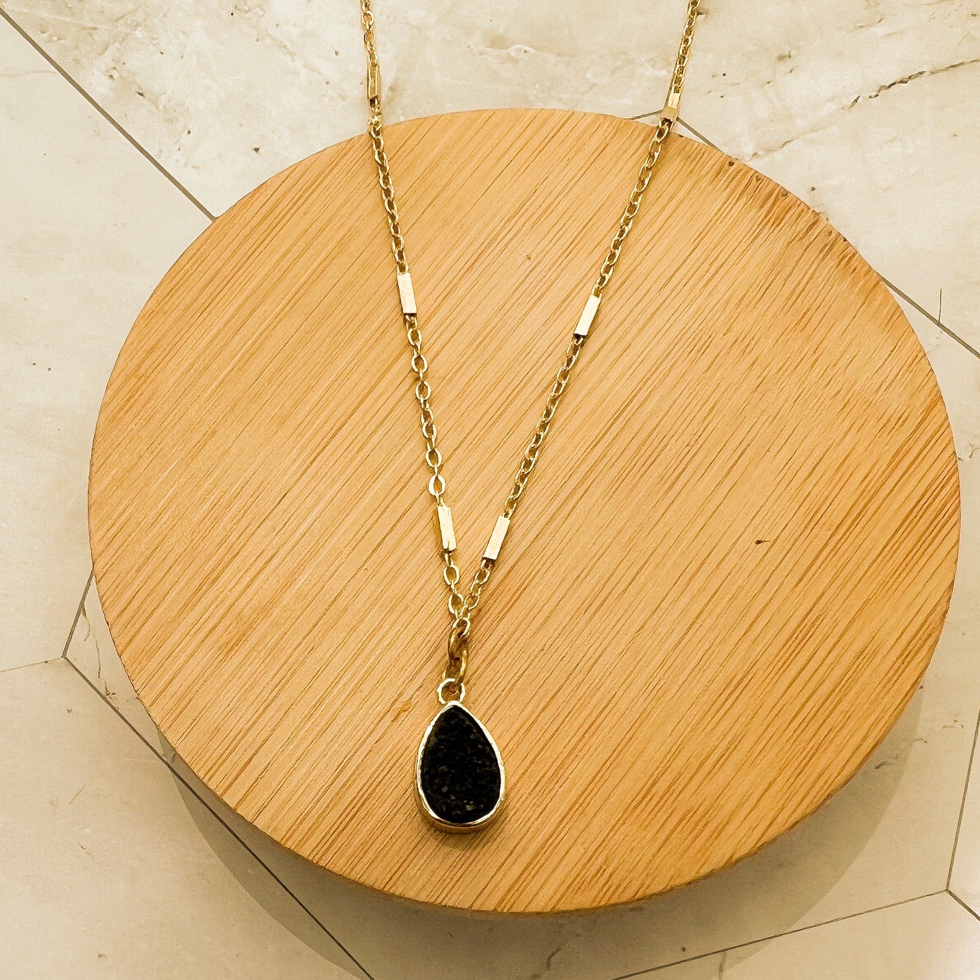 Gemstone Drop Necklace - Lapis, Pyrite, or Black Druzy