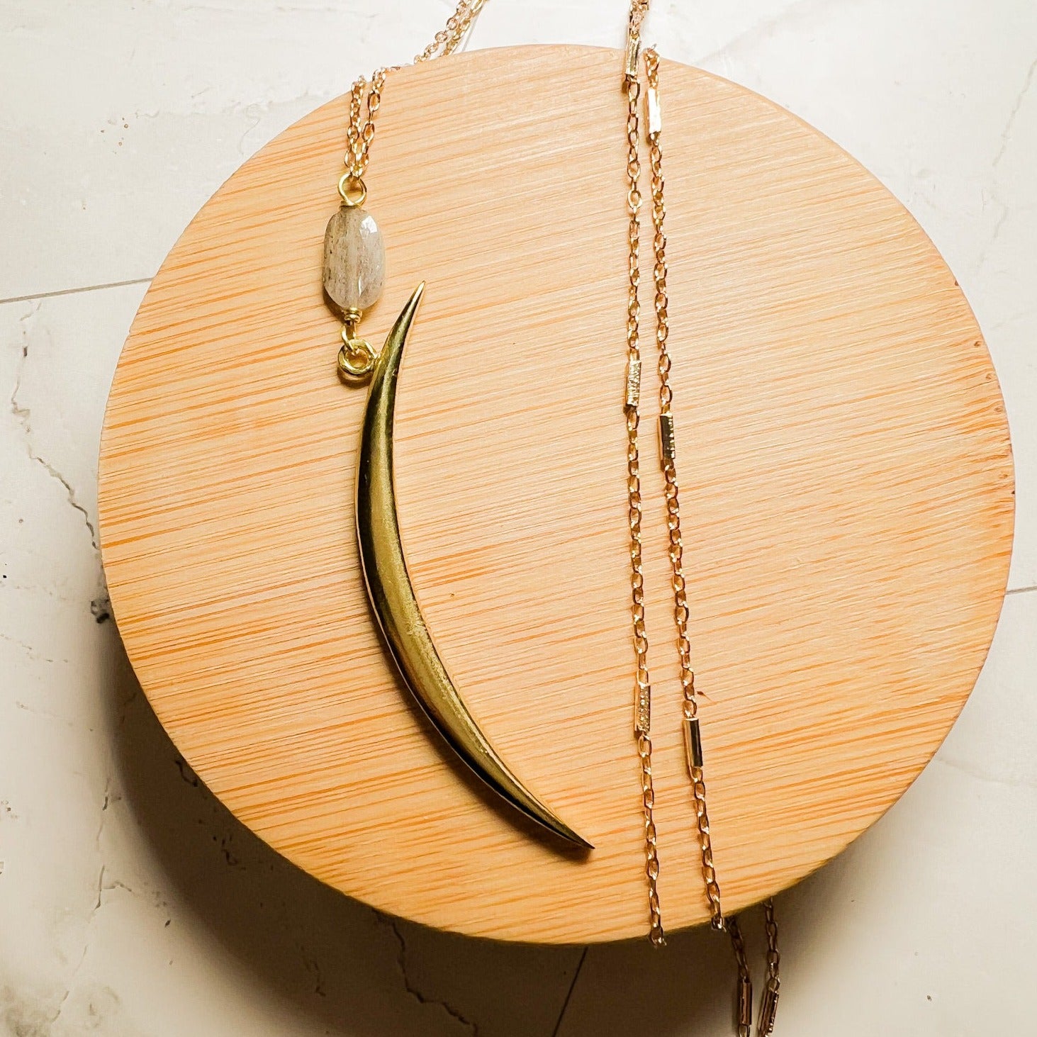 Long Crescent Moon Necklace - Gold or Silver Plated