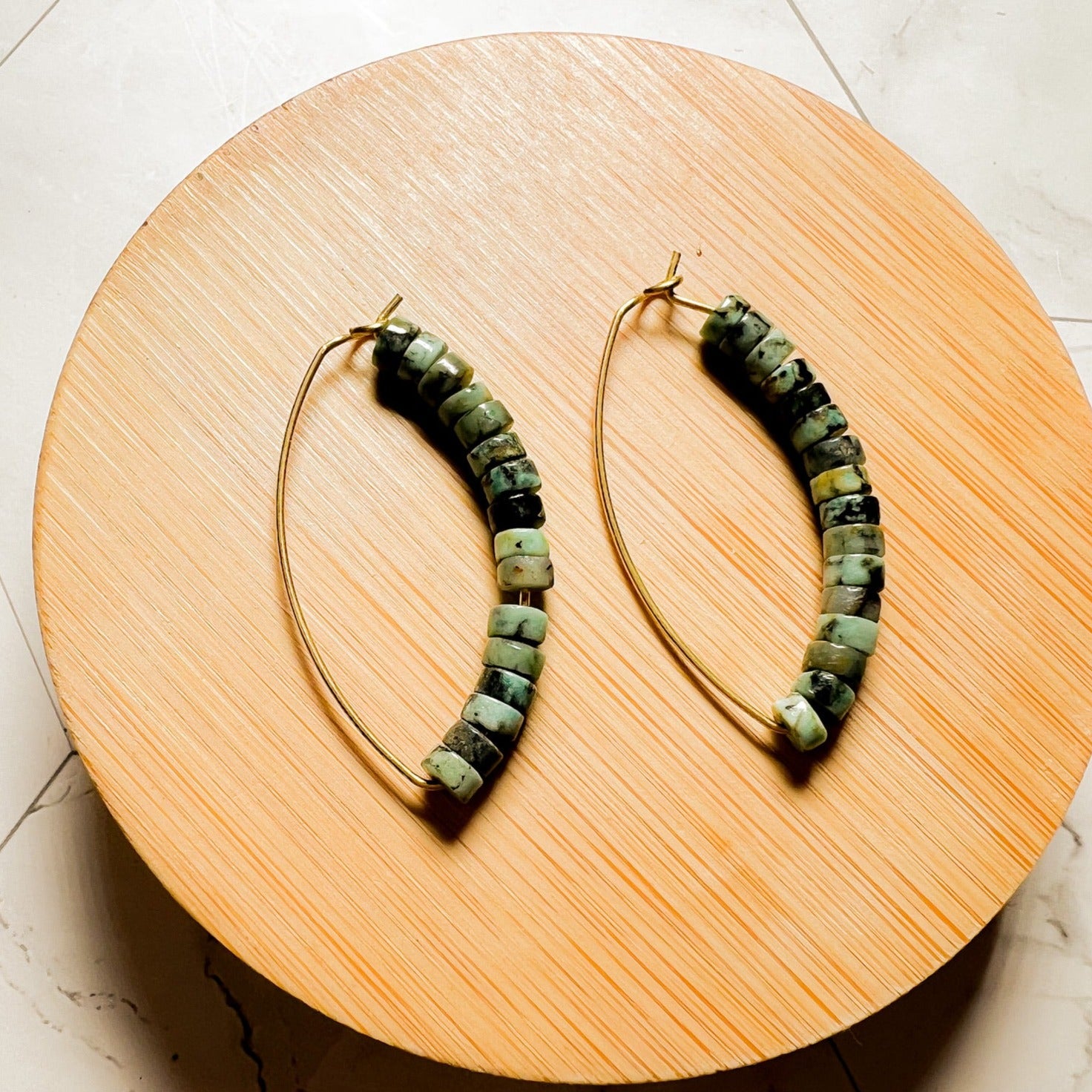 Beaded Marquise Hoop Earrings - Available in Dalmatian Jasper or African Turquoise