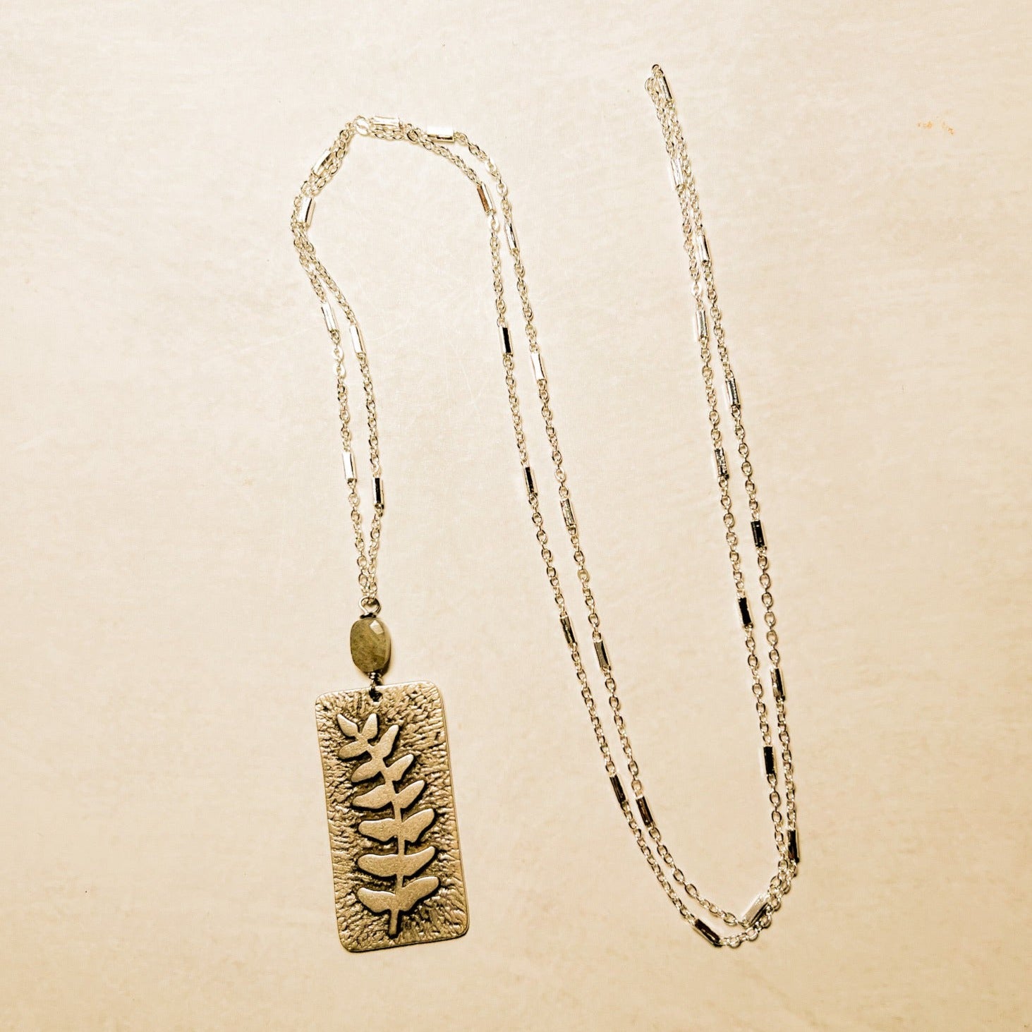 Long Fern Leaf Amulet Necklace - Gold or Silver Plated