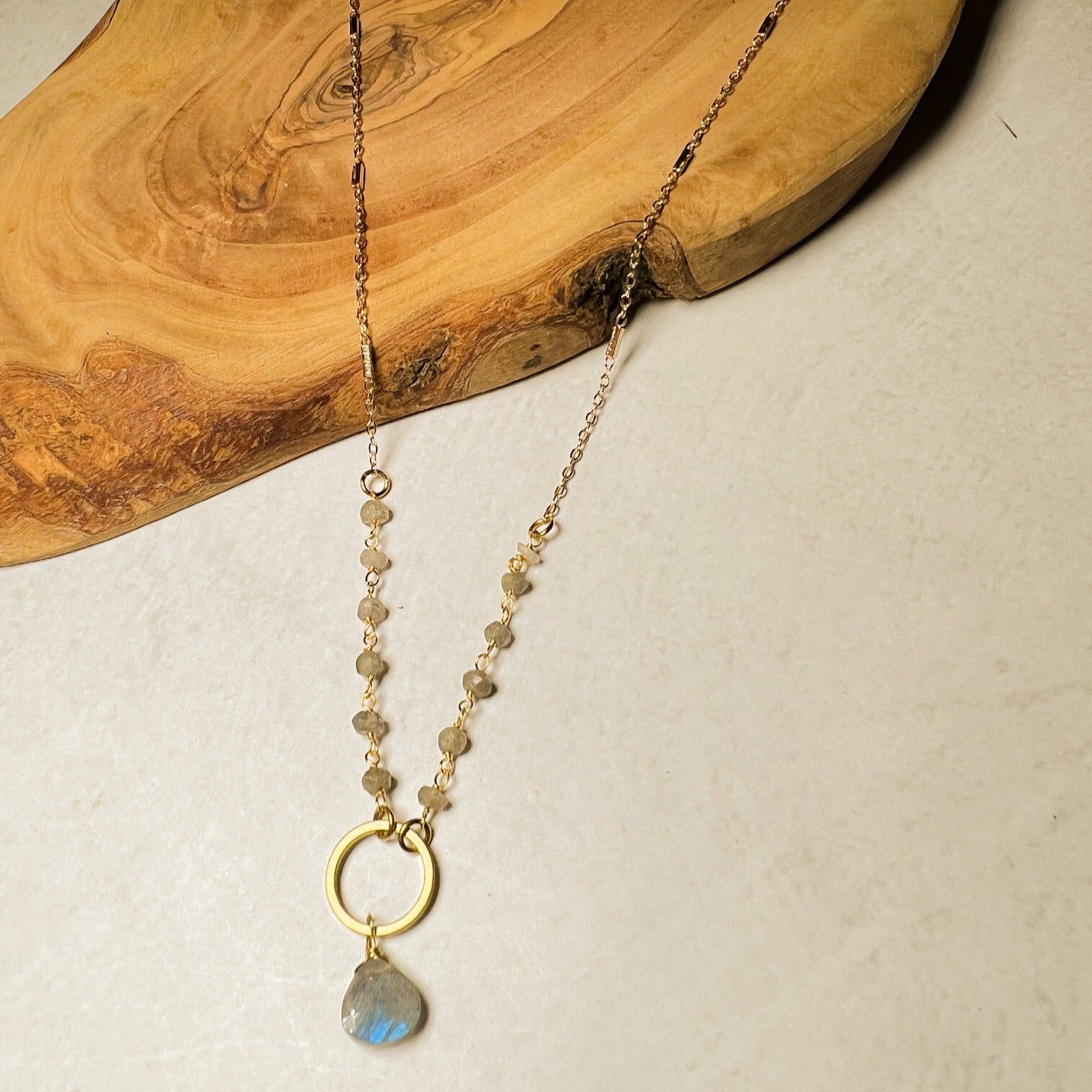 Agatha : Circle Gemstone Necklace, Gold Plated 3 Gem Options