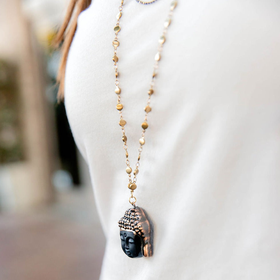 Trinity Necklace: Black Buddha Long Necklace