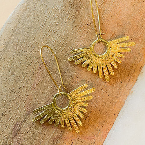 Aztec Sun Brass Earrings