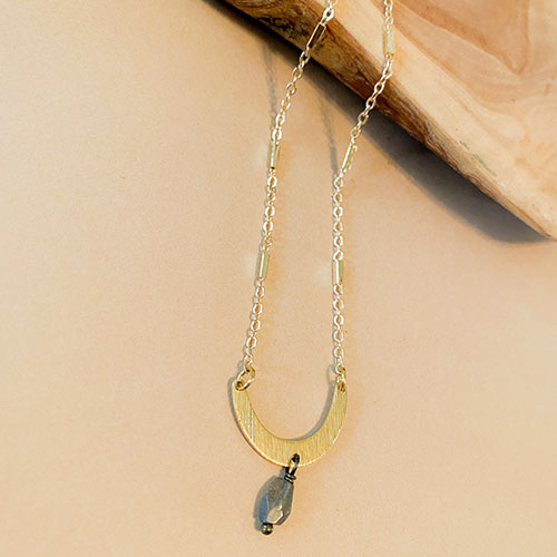 Baby Crescent Necklace with Labradorite