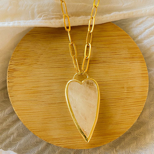 Corazana: Big Gem Heart Necklace on Paperclip Chain