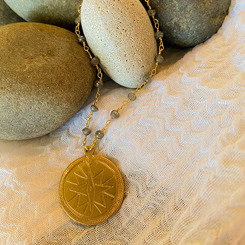 Omni Collection: Compass Pendant on Gemstone Chain