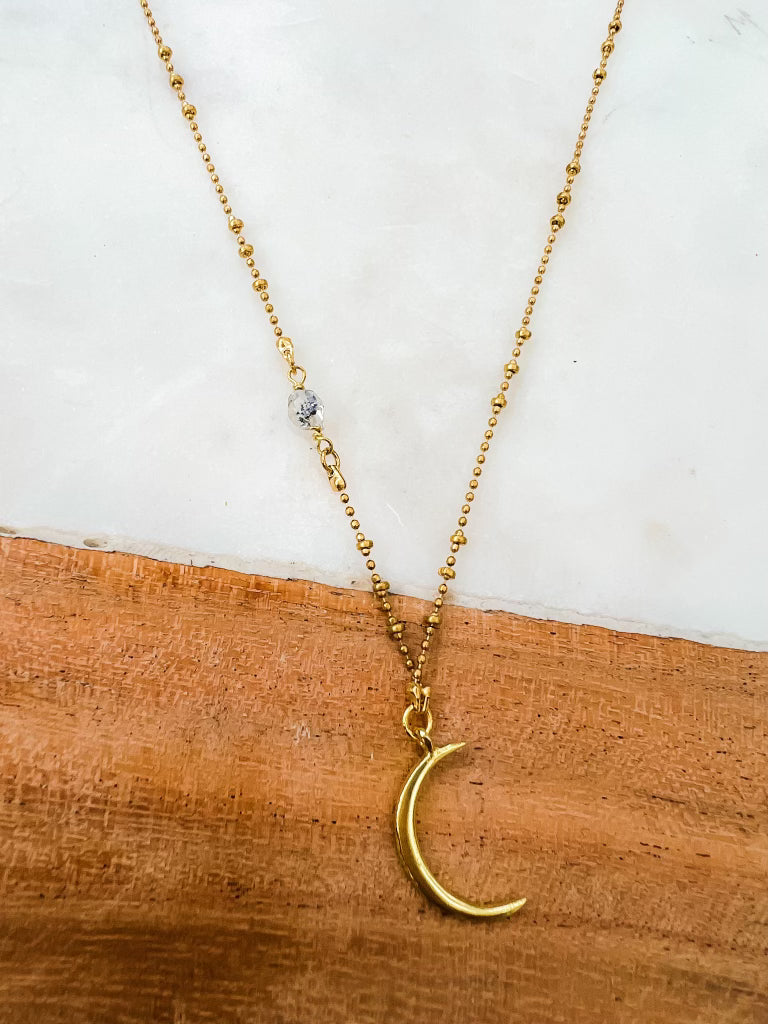 Hilal: Herkimer Diamond Crescent Moon Necklace