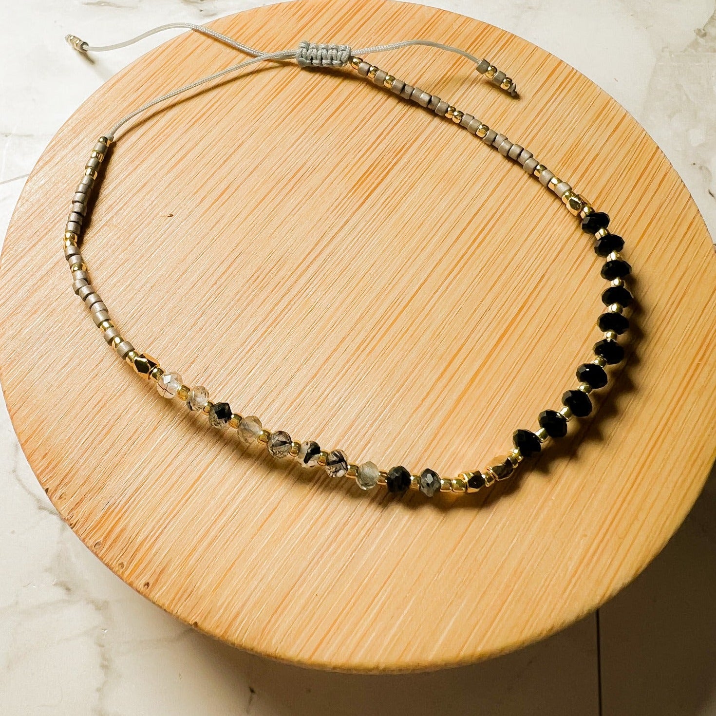 Lulu: Gemstone and Seed Bead Thread Bracelet
