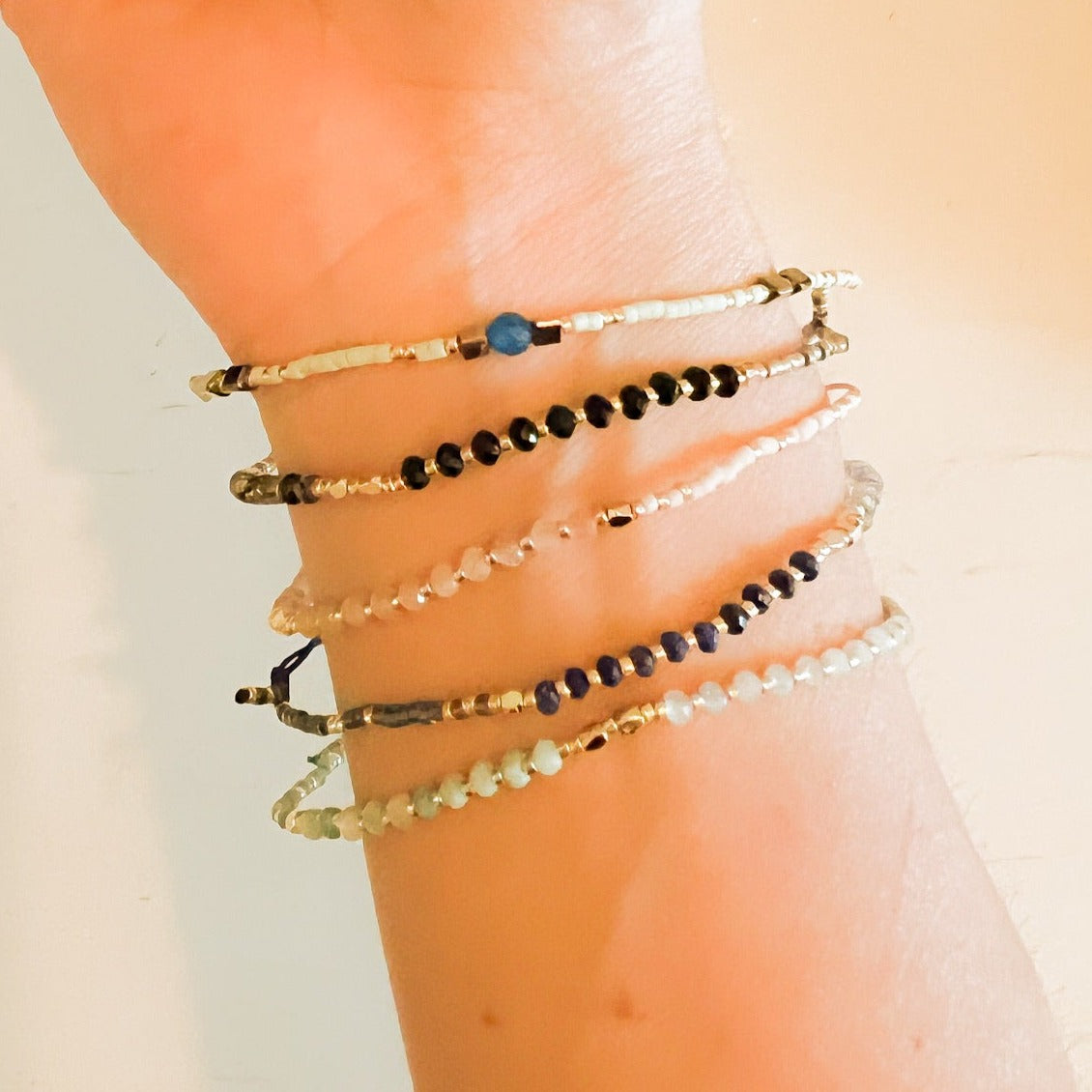 Lulu: Gemstone and Seed Bead Thread Bracelet