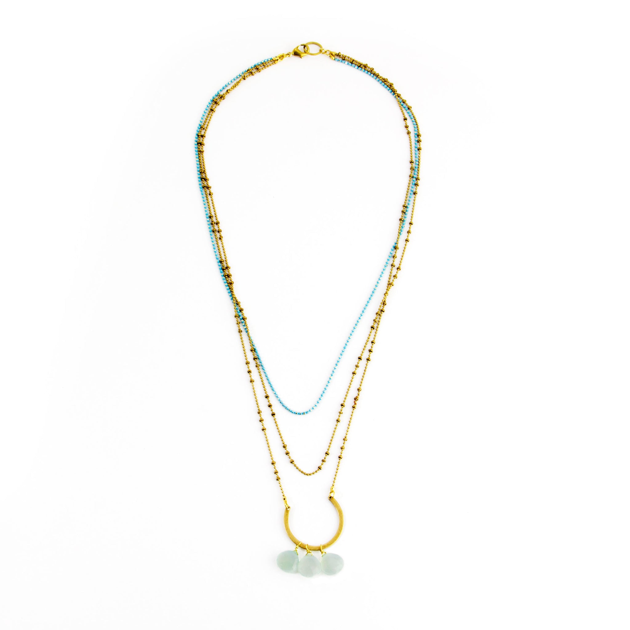 Triple Drape Stone Necklace - Aqua Chalcedony