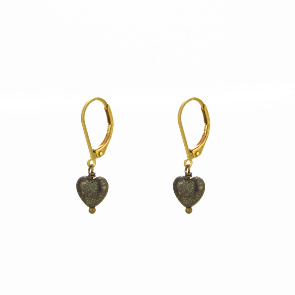 Carved Pyrite Dainty Heart Earring