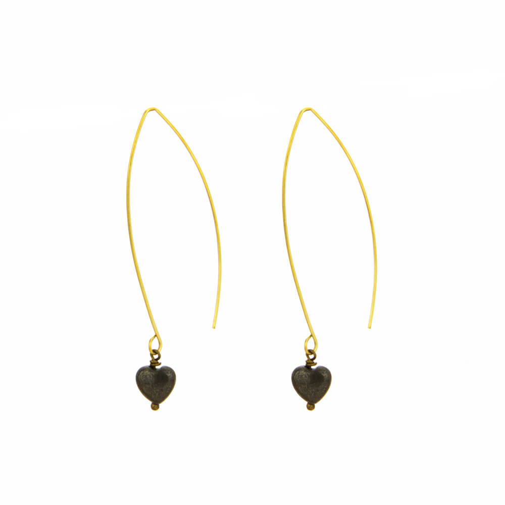 Carved Heart Pyrite Wire Earrings