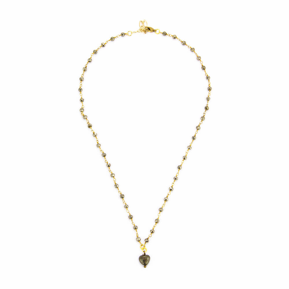 Pyrite Heart Rosary Necklace