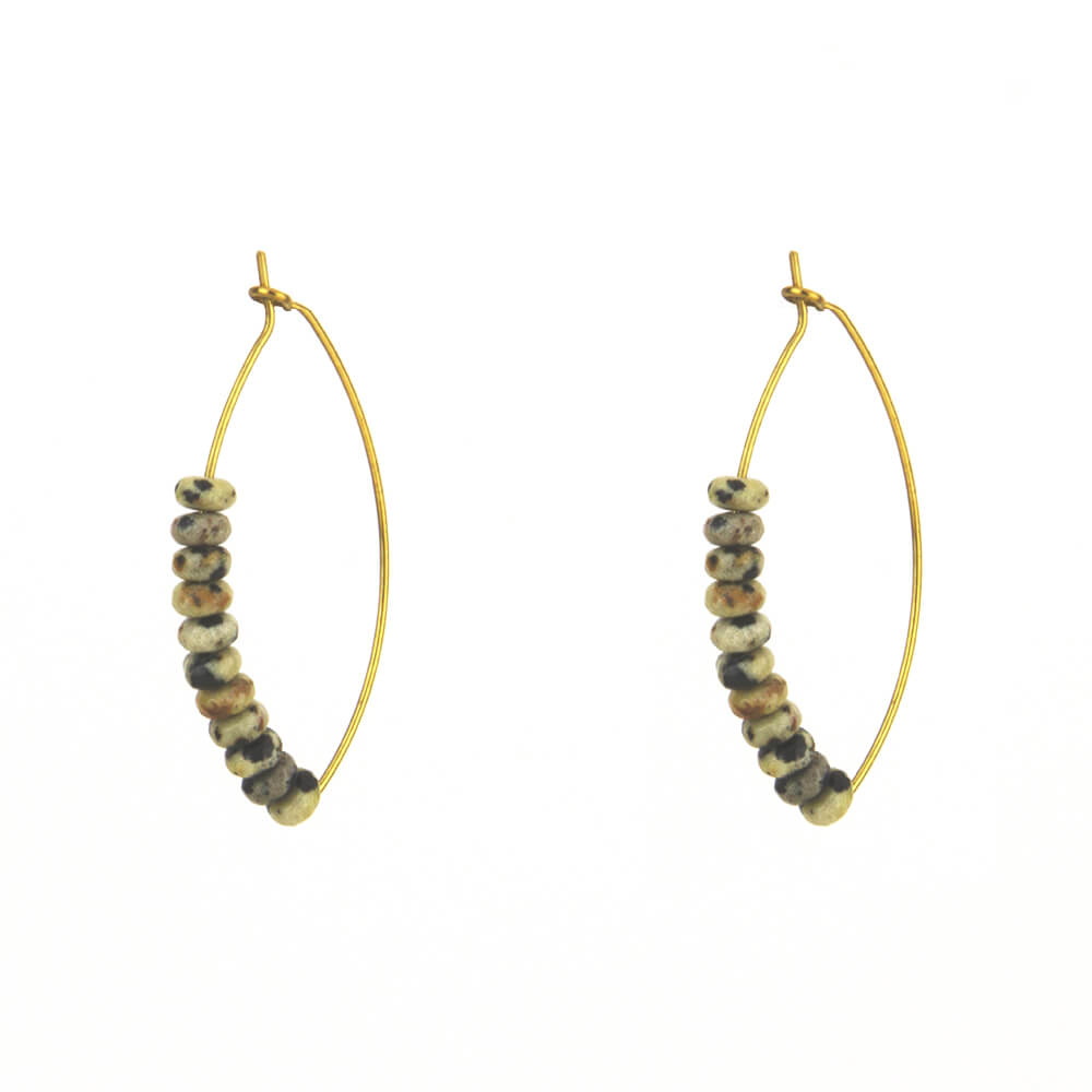 Beaded Marquise Hoop Earrings - Available in Dalmatian Jasper or African Turquoise
