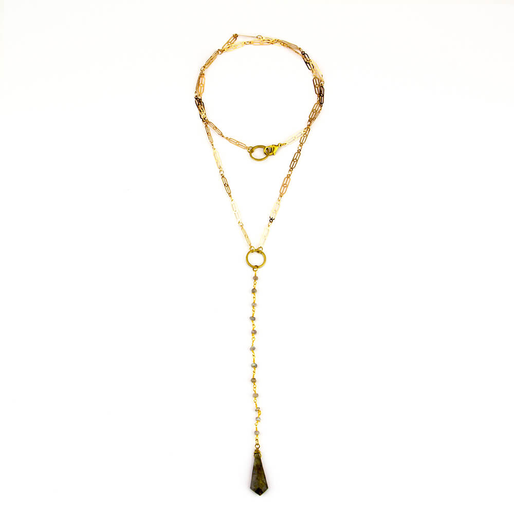 Long Labradorite Deco Chain Y Necklace