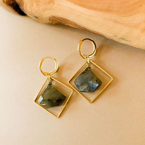 Labradorite Framed Diamond Earrings