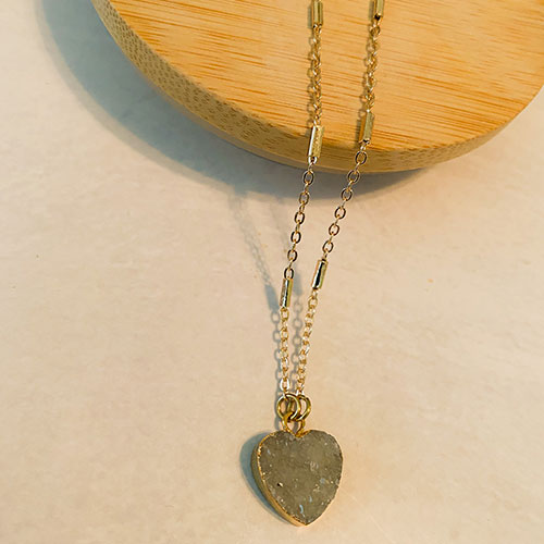 Natural Druzy Heart Necklace
