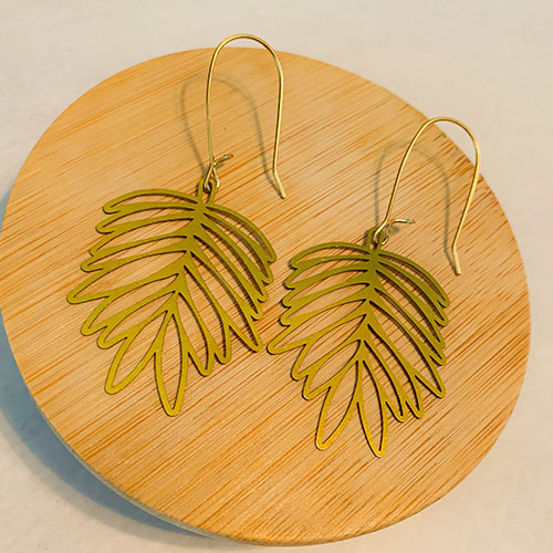 Thin Palm Leaf Brass Earring