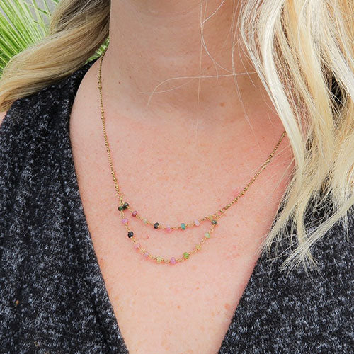 Ella: Double Gemstone Rosary Chain Necklace 