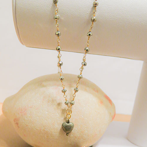 Pyrite Heart Rosary Necklace